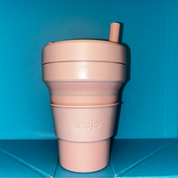 STOJO 16oz. Collapsible Travel Cup with Straw - Carnation Pink. - Picture 1 of 9